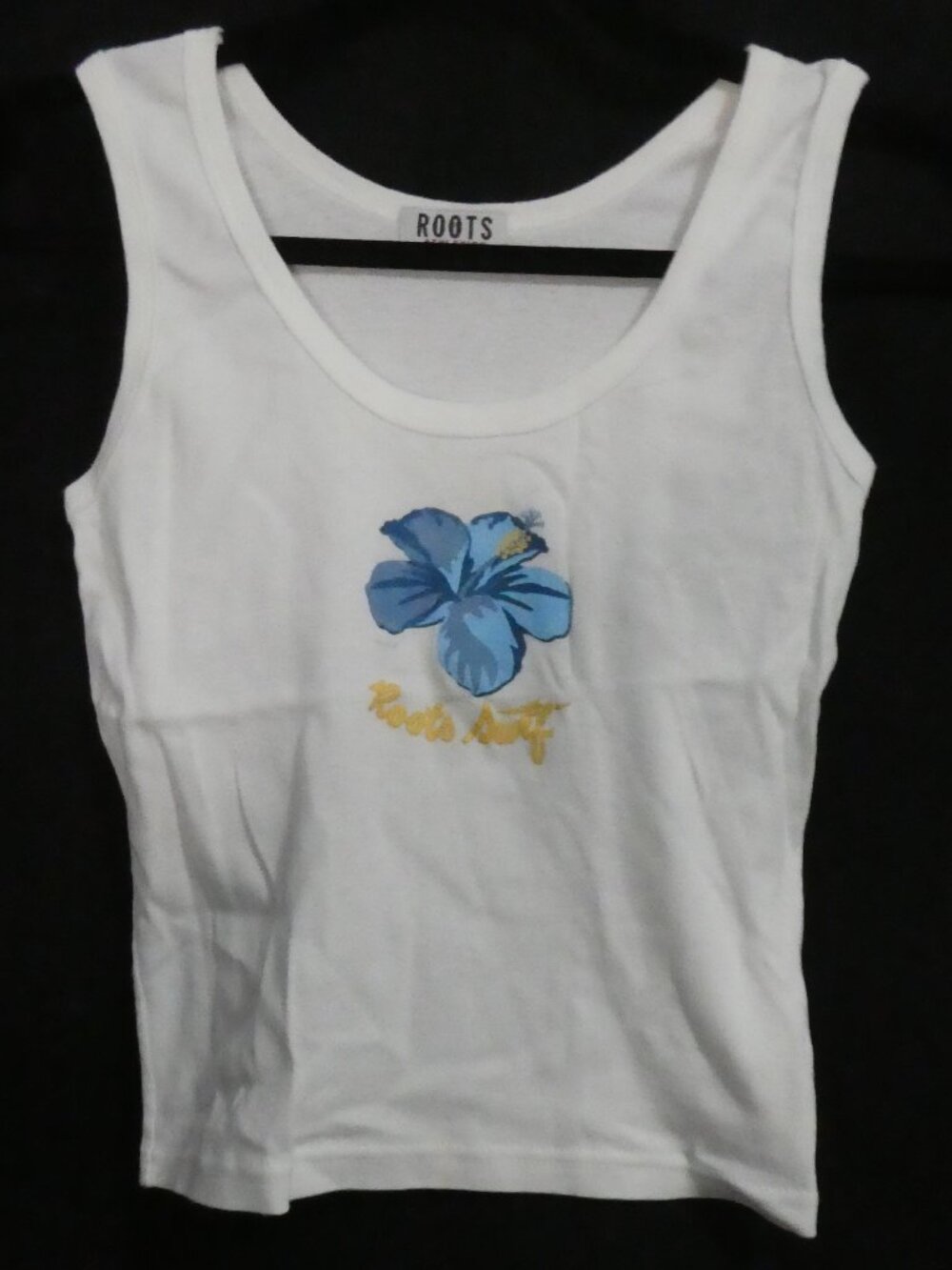 ROOTS ATHLETICS Kids White Surf Hibiscus Tank Top Size Youth - P2P 14" measured